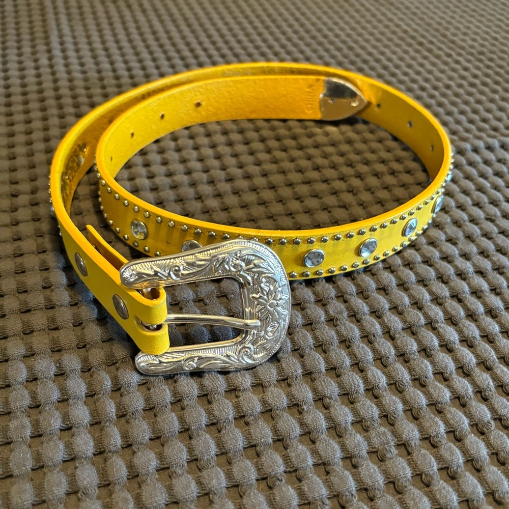 Nocona Western Belt, Leather, Rhinestones 28”, Yellow
